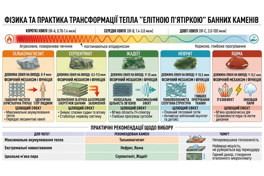 Елітна п’ятірка: найкращі камені для трансформації теплового випромінювання в лазні